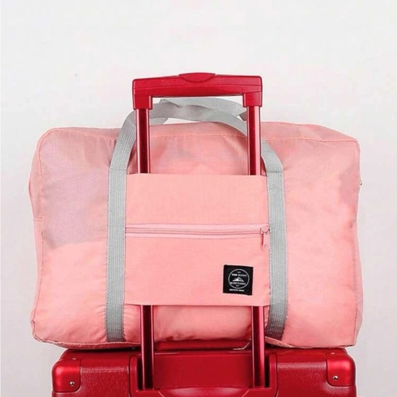 Peachy Pink Nylon Foldable Travel Bag Large Capacity Luggage WaterProof - Picture 1 of 4